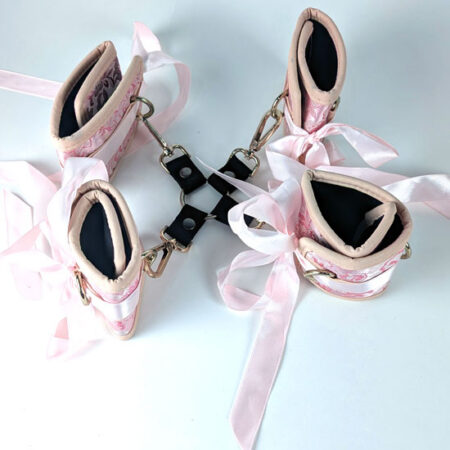 pink satin wrist & cuff set