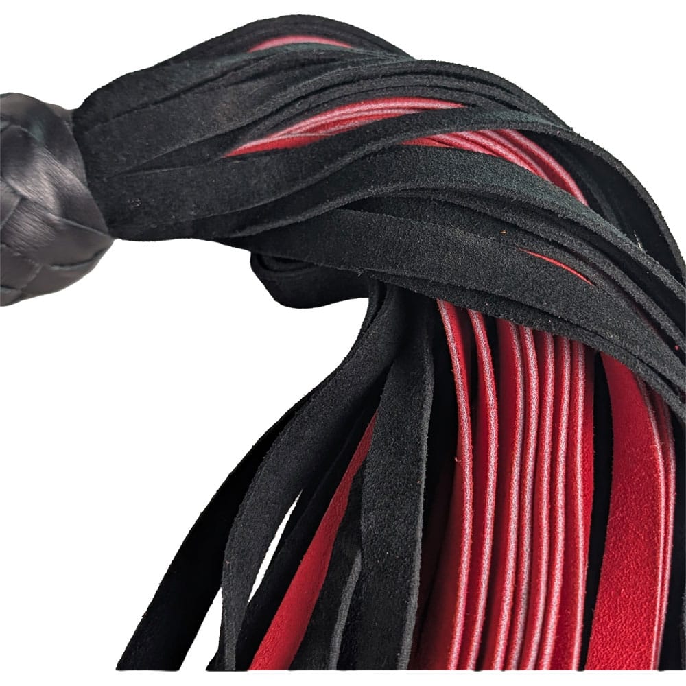 Red & Black Suede Double Medium Flogger - Red & Black Handle - 260000 3 Suede Flogger