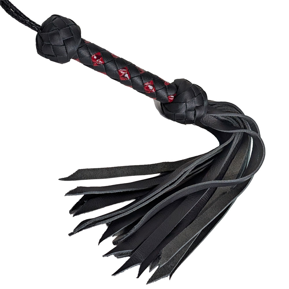 Black Water Buffalo Single Short Flogger - Red & Black Handle - 260058b