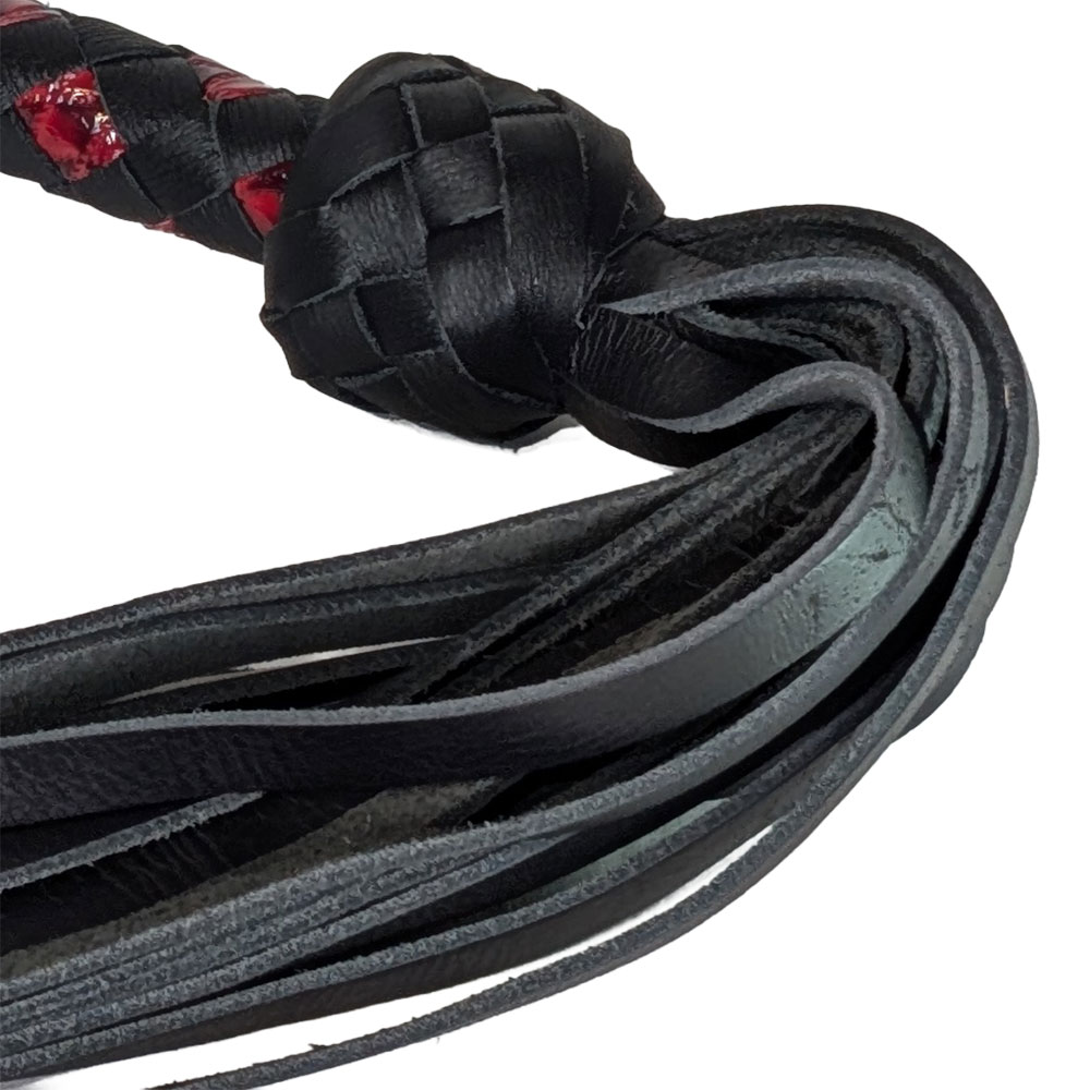 Black Water Buffalo Single Short Flogger - Red & Black Handle - 260058b - Image 3