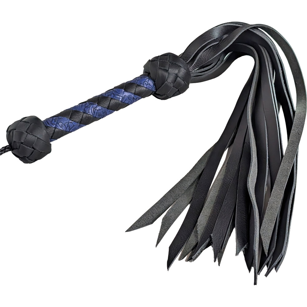 Black Water Buffalo Single Medium Flogger - Blue & Black Handle - 260061