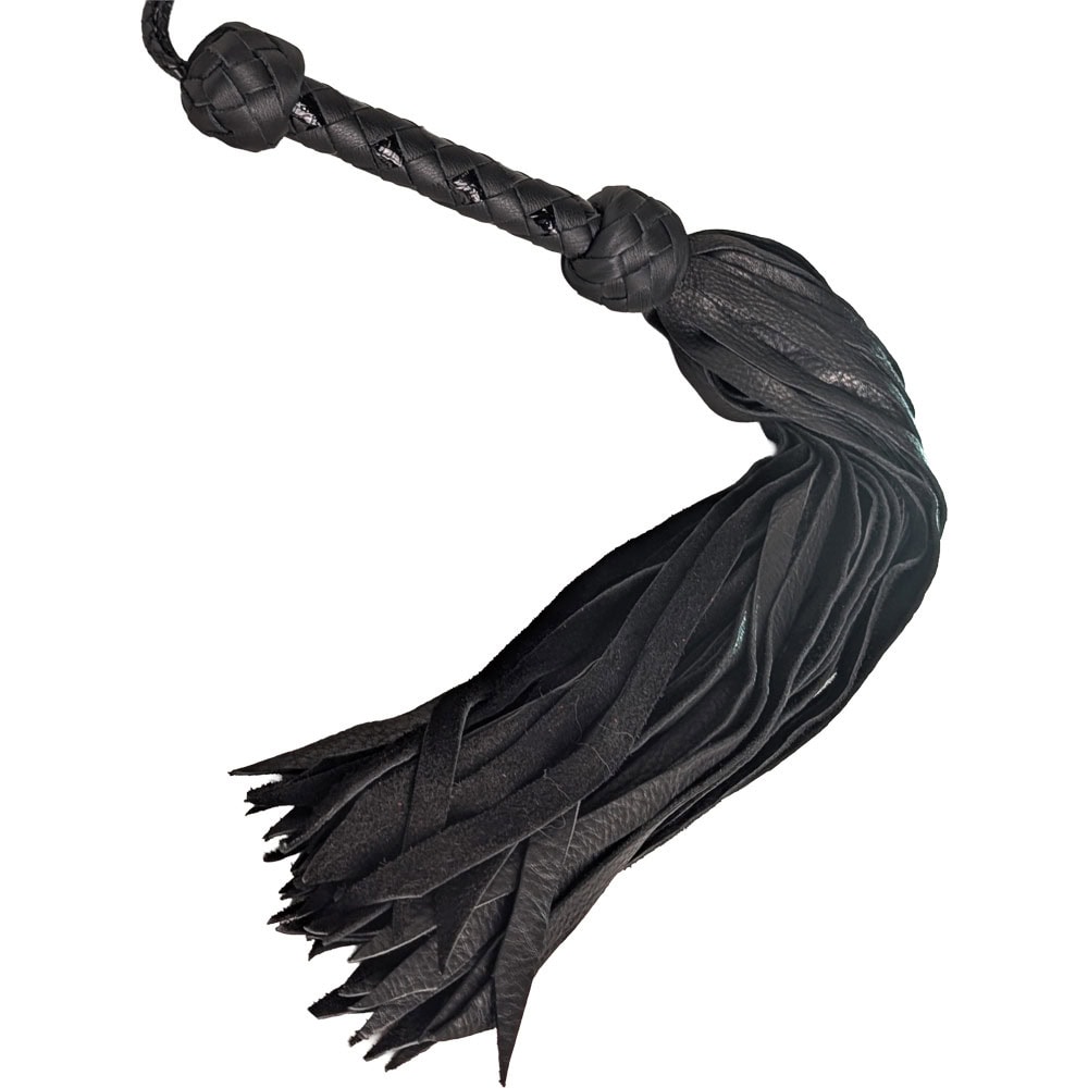 Black Elk Double Medium Flogger - Black & Black Handle - 260075 1 Elk Flogger